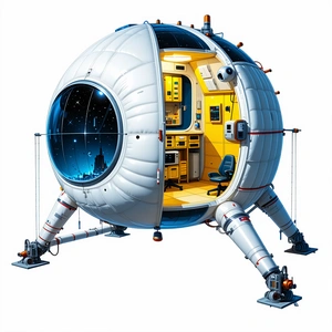 A Large, White, Round Spacecraft With A Dome-shaped Window