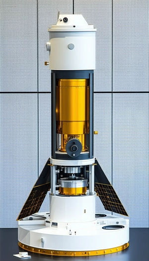 A Large, White, And Gold Satellite Dish, Which Is The Main Focus Of The Scene