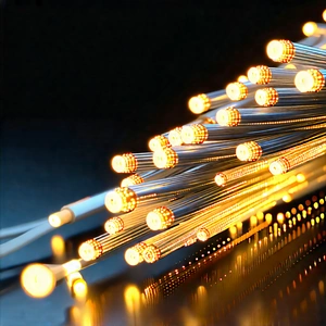 Tech Woodcut Print: Close-up Of Fiber Optic Cables With Close-up Long,
