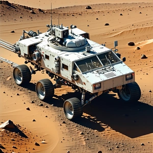 A White Military Vehicle Is Driving On A Dirt Road