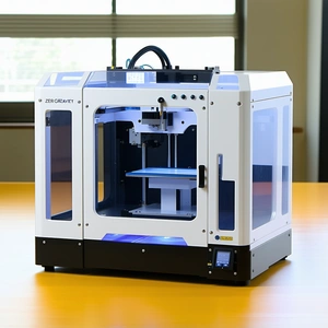 A White 3d Printer Is Sitting On A Yellow Table