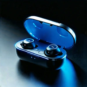Tech Professional Photography: Wireless Earbuds With Holographic Display With Small Black