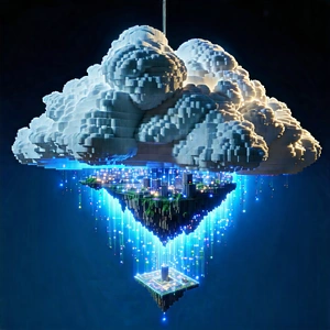 Tech Voxel Art: Cloud Computing Visualization With Large, Three-dimensional