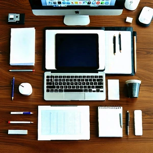 Business Abstract Design: Workplace with productivity tools on desk