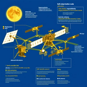 A Blue Poster Displays A Diagram Of A Satellite And Its Components