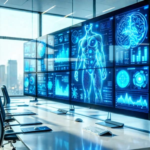 Tech Lithograph: Healthcare Technology In Tech Office With Large Computer