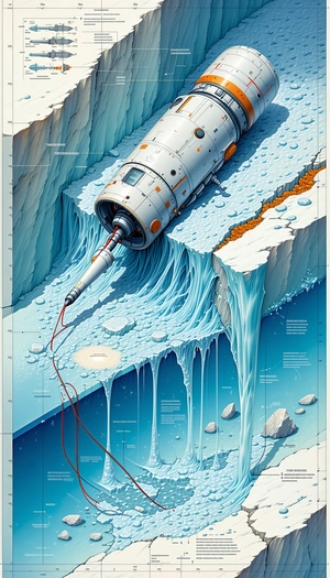 A Large, White, And Orange Spacecraft Is Shown In A Blue And White Illustration