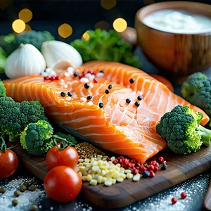Lifestyle Octane Render: Healthy Meal Prepared With Organic Components With Wooden Cutting