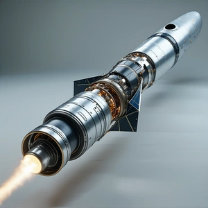 A Rocket Is Shown In A Close-up View, With Its Engine And Exhaust Visible