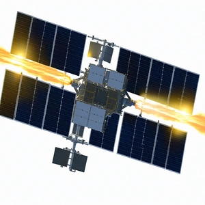 A Spacecraft Is Shown In A Close-up View, With Its Solar Panels And Other Components Clearly Visible