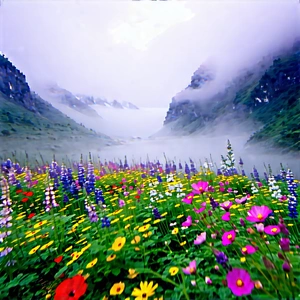 Nature Professional Photography: Wildflowers In Misty Environment With Beautiful, Lush