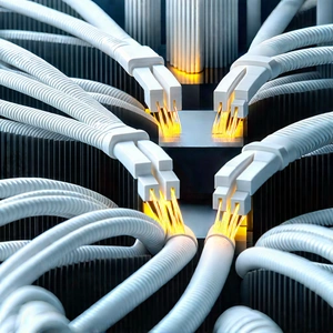 Close-up of fiber optic cables