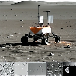 A Small, Four-wheeled Vehicle Driving Across A Rocky