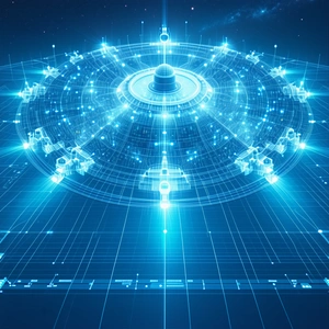The Image Is A Futuristic Spacecraft Design, Featuring A Blue And White Color Scheme
