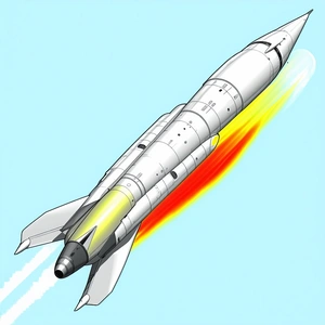 A Rocket Is Shown In A Blue Sky, With Its Tail End Visible