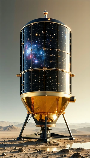 A Large, Gold-colored Satellite Dish Is Prominently Displayed In The Image