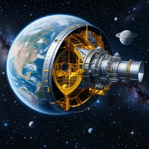 A Large Spacecraft With A Dome-shaped Structure On Top Of It