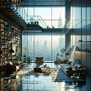 Urban Etching: Urban loft with reflective glass