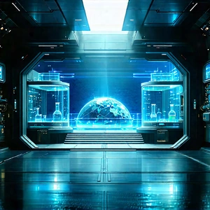 (futuristic:1.15) Research Laboratory With Image, There