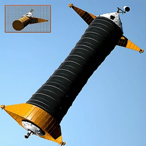 A Large, Oddly Shaped Spacecraft Is Shown In A Blue Sky