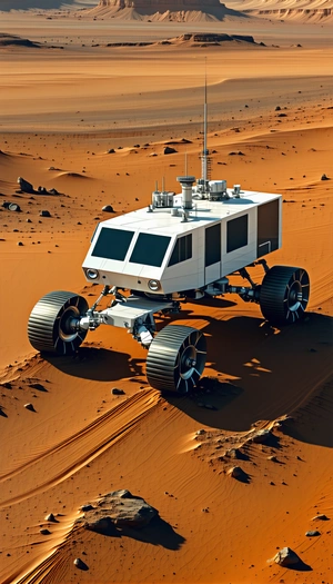 A White And Grey Vehicle Is Driving On A Dirt Road