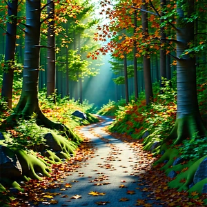 Nature Isometric Design: Path Through Autumn Woodland With Forest Path