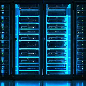 Server Rack With Blue Light (glow:1.38) With Large Blue