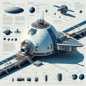 A Large, Futuristic Spacecraft Is Shown In A Diagram, With Various Parts Labeled