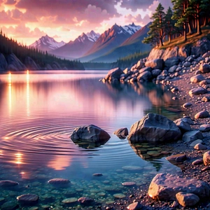 Nature Advertising Photography: Tranquil Pond Surrounded By Rocky Shores With Serene Lake