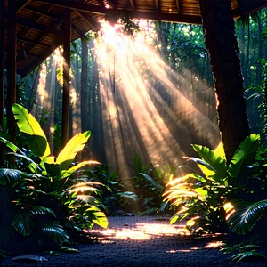 Nature Blender Artwork: Tropical Plants In Sunlit Clearing With Image, There