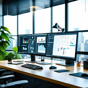 Business Long Exposure Photography: Workplace with productivity tools on desk