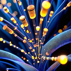 Close-up of fiber optic cables