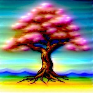 Nature Watercolor Painting: Ancient Tree In Spring Bloom With Large Tree