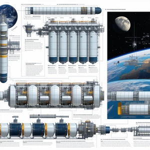 A Large Poster Is Displayed, Showing A Space Station And Its Various Components