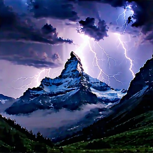 Nature Landscape Photography: Lightning Over (mountain:1.4) Peak With Majestic Mountain