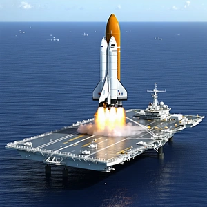 A Space Shuttle Is Being Launched From A Large Aircraft Carrier