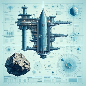 The Image Is A Blue And White Illustration Of A Space Station