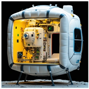 A White Space Station With A Large Window, Giving The Impression Of A Space Shuttle