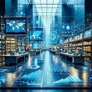 Financial Technology In Manufacturing Facility With Futuristic Office