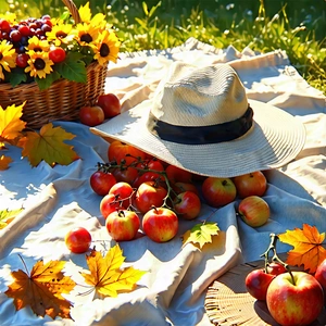 Lifestyle Concept Art: Summer Picnic During Autumn With Picnic Blanket