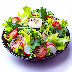 Lifestyle Aerial Photography: Fresh Salad Prepared With Artistic Presentation With Large Bowl