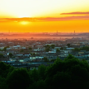 Urban Blender Artwork: Cityscape Of Small Town During Sunrise With Captures Beautiful