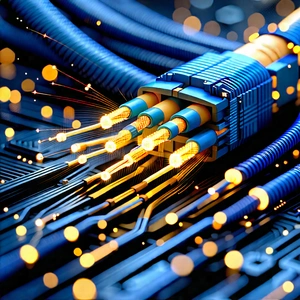 Close-up Of Fiber Optic Cables With Close-up Blue