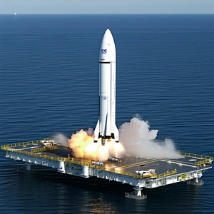 A Rocket Is Being Launched From A Platform In The Ocean