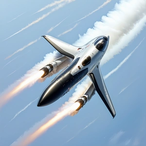 A Jet Is Flying Through The Sky, Leaving A Trail Of Smoke Behind It