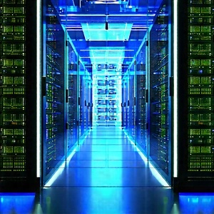 Server Rack With Blue Light Glow With Image, There