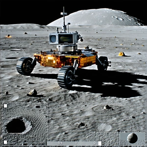 A Robotic Vehicle Is Parked On The Surface Of A Moon