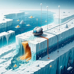 In This Image, There Is A Futuristic Scene With A Large Iceberg In The Foreground