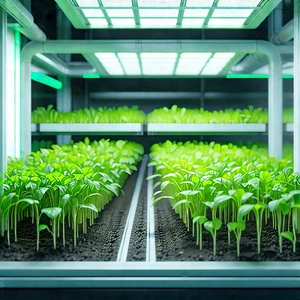Agricultural Technology In Modern Laboratory With Greenhouse Filled