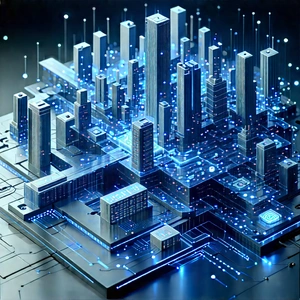 Big Data Visualization With Futuristic Cityscape,